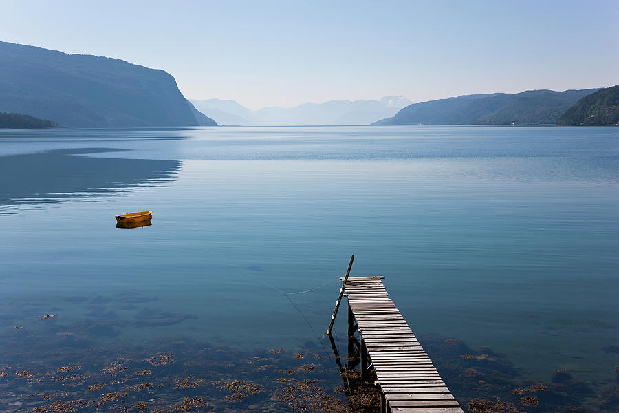 Boat & Pier Hardangerfjorden, Norway Photograph by Peter Adams