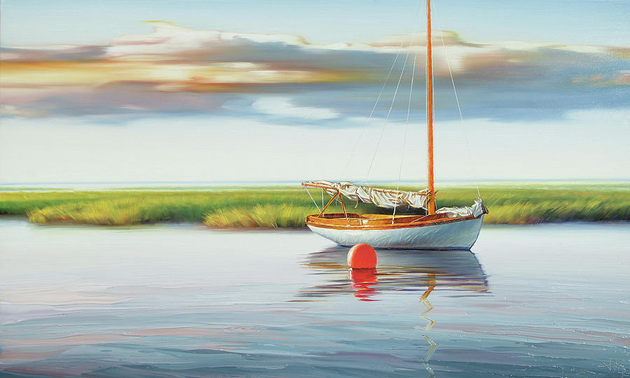 Boat and Marsh Painting by Jihong Shi - Fine Art America