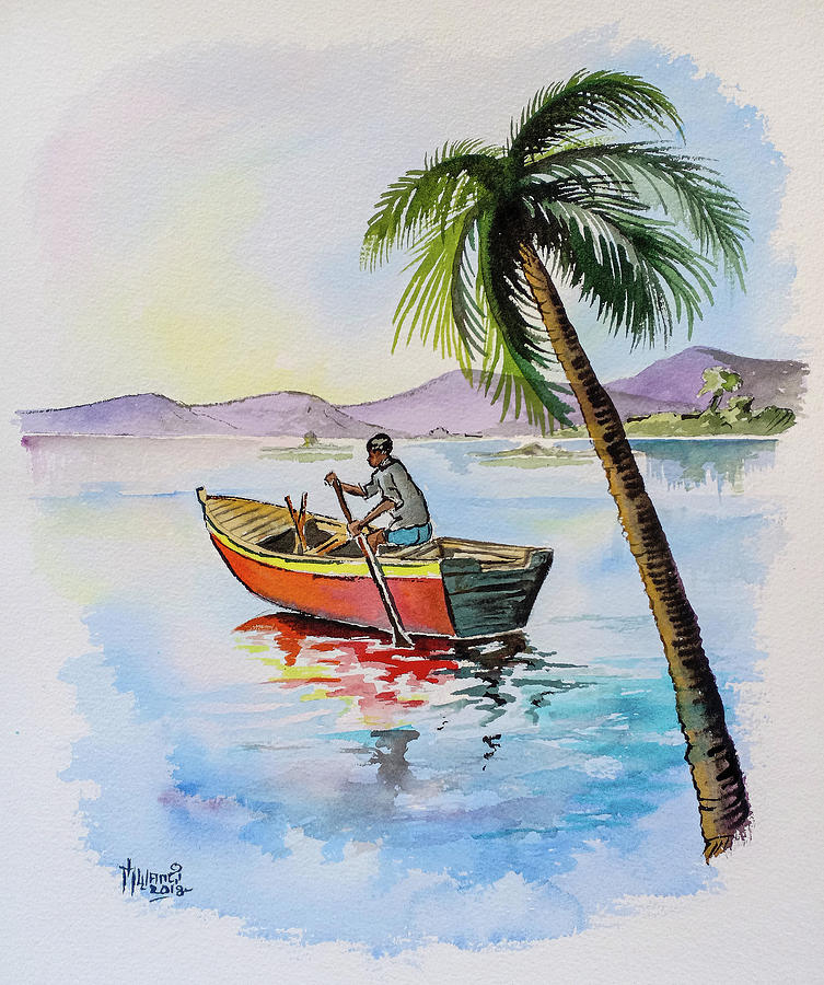 Boat and Palm Painting by Anthony Mwangi