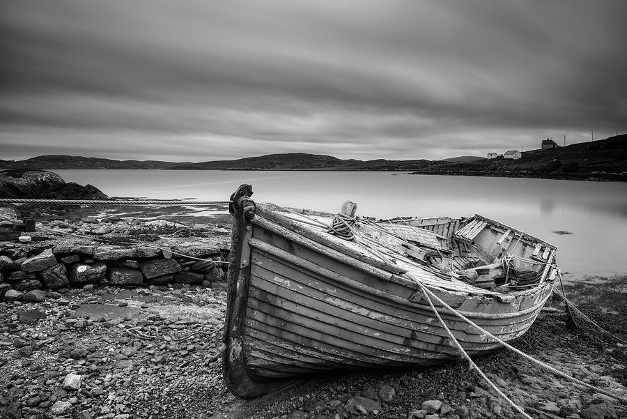 Boat Photograph - Boat Ashore - B-w by Michael Blanchette Photography