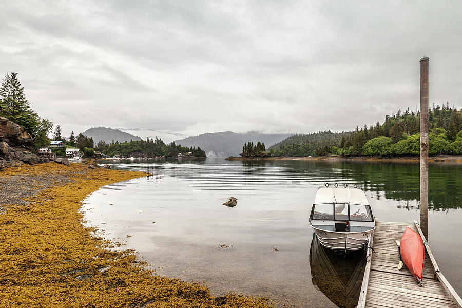 Boat By Wooden Jetty, Stillpoint Lodge, Halibut Cove, Kachemak Bay ...