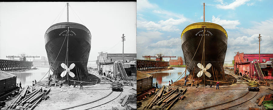 Boat - Chicago IL -  Hold this rope 1905 - Side by Side Photograph by Mike Savad