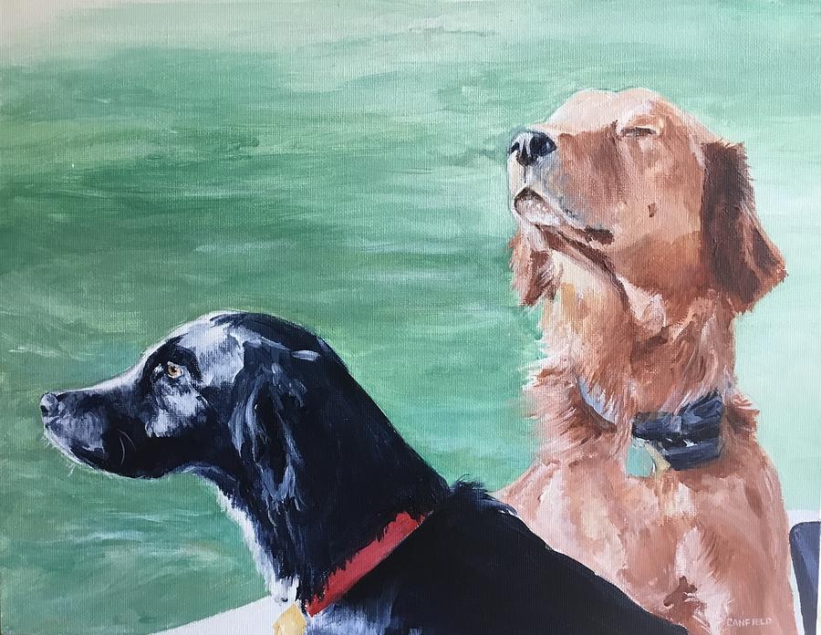 Boat dogs Painting by Ellen Canfield