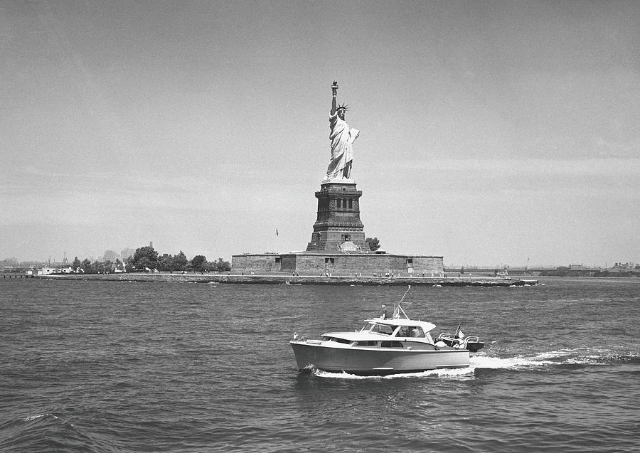Boat Floating By Statue Of Liberty, New Photograph by George Marks Boat Floating By Statue Of Liberty, New Photograph by George Marks