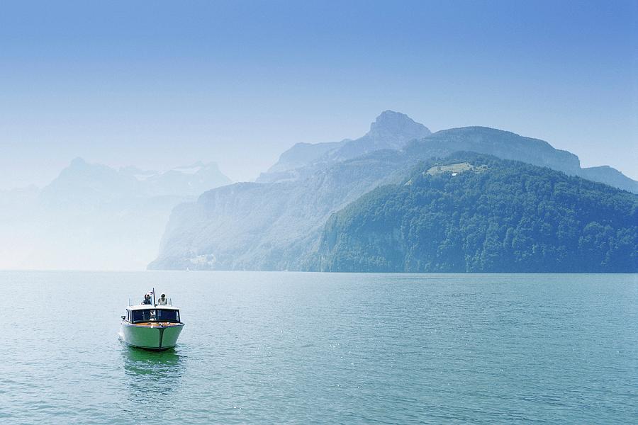 Boat In A Lake, Lake Lucerne Photograph by Glowimages