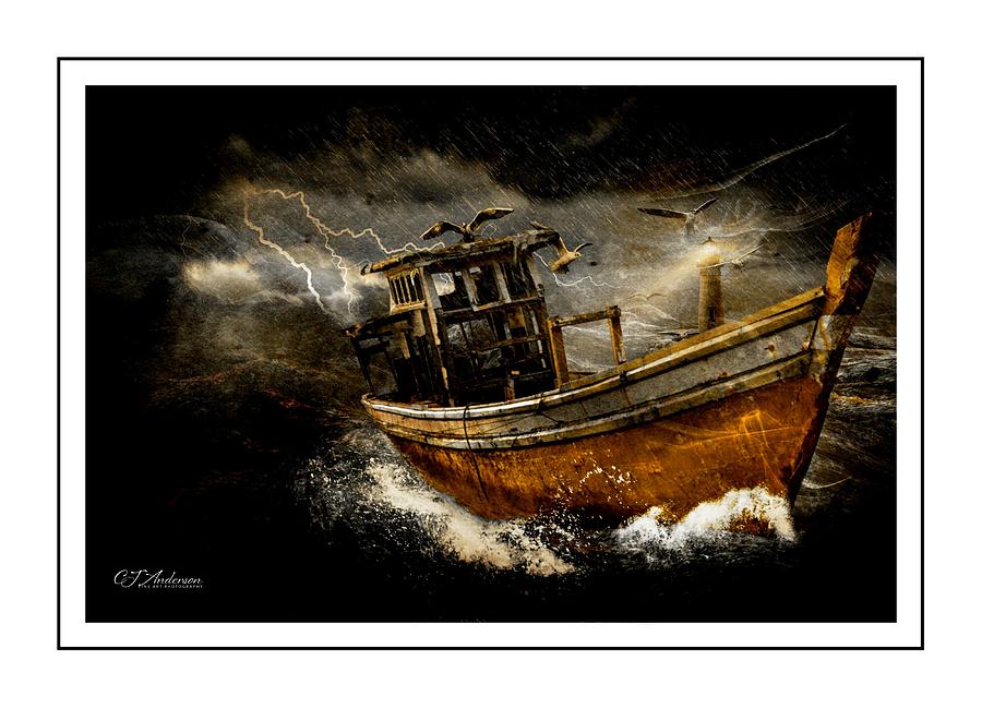 Boat In A Storm Mural Photograph