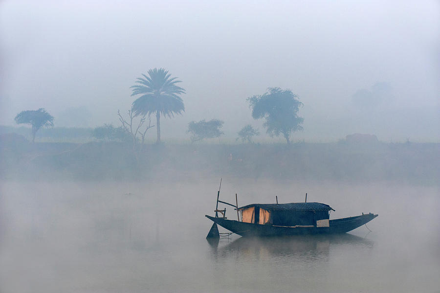 Boat In Hooghly River, India Digital Art by Bruno Morandi