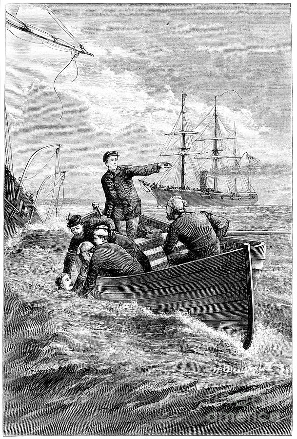 Boat Of The Deerhound Rescuing Captain Drawing by Print Collector