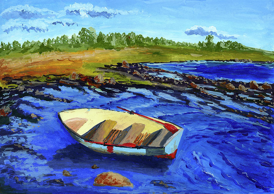 Boat On Lake Shore Digital Art by Nadezda Kozulina Boat On Lake Shore Digital Art by Nadezda Kozulina