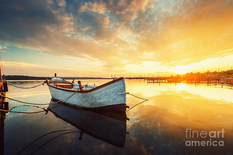 Boat On Lake With A Reflection Photograph By Valentin Valkov Fine Art