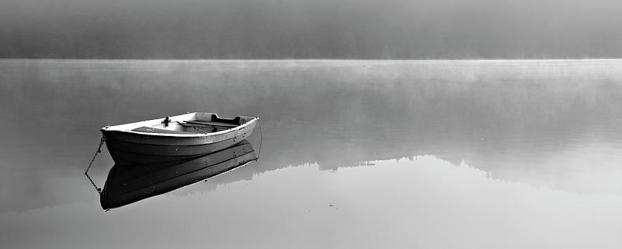 Boat On Misty Lake Photograph by Avtg