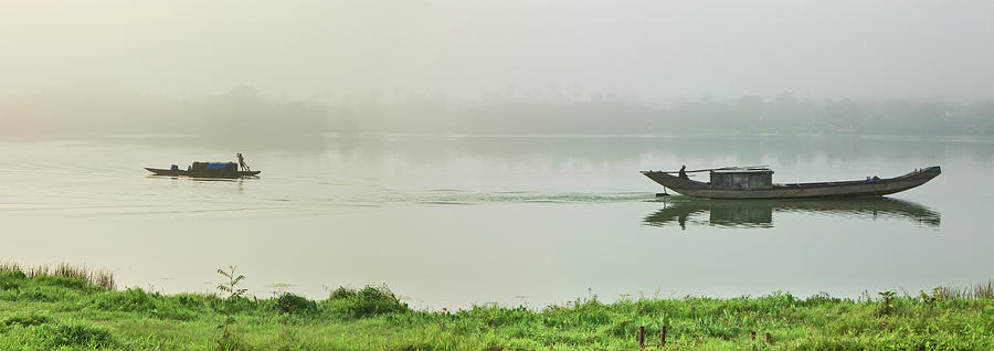 Boat On Perfume River, Vietnam Digital Art by Luigi Vaccarella