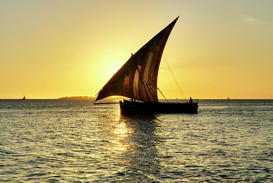 Nature Digital Art - Boat On Sea At Sunset, Zanzibar, Zanzibar Urban, Tanzania, Africa by Gu
