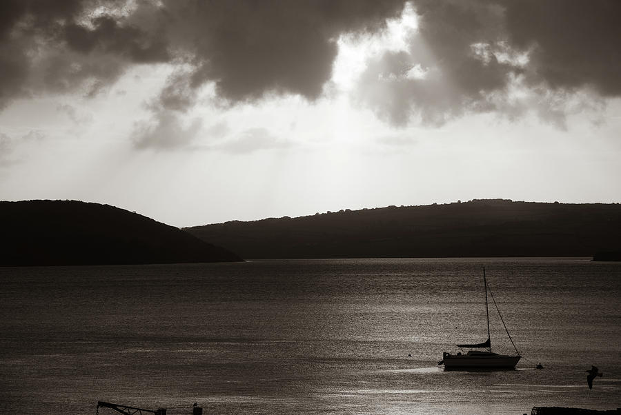 Boat on the Camel Estuary in Monochrome Photograph by Mark Hunter