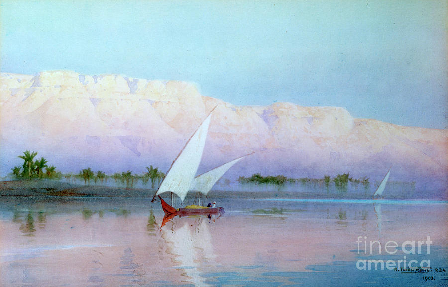 Boat On The Nile, 1903. Artist Robert Drawing by Print Collector
