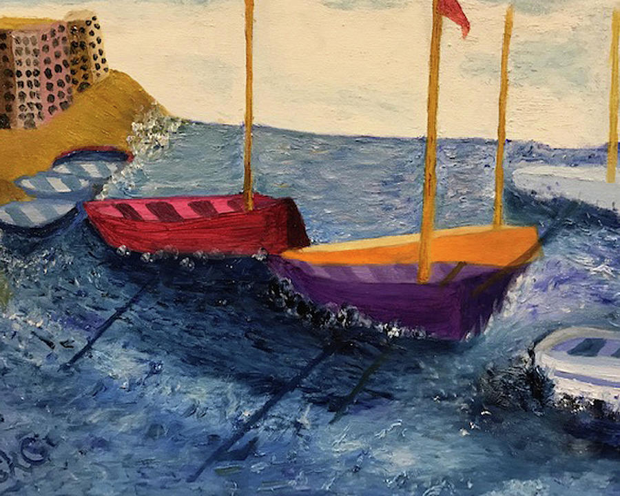 Boat Shadows in the Bay Painting by Susan Grunin