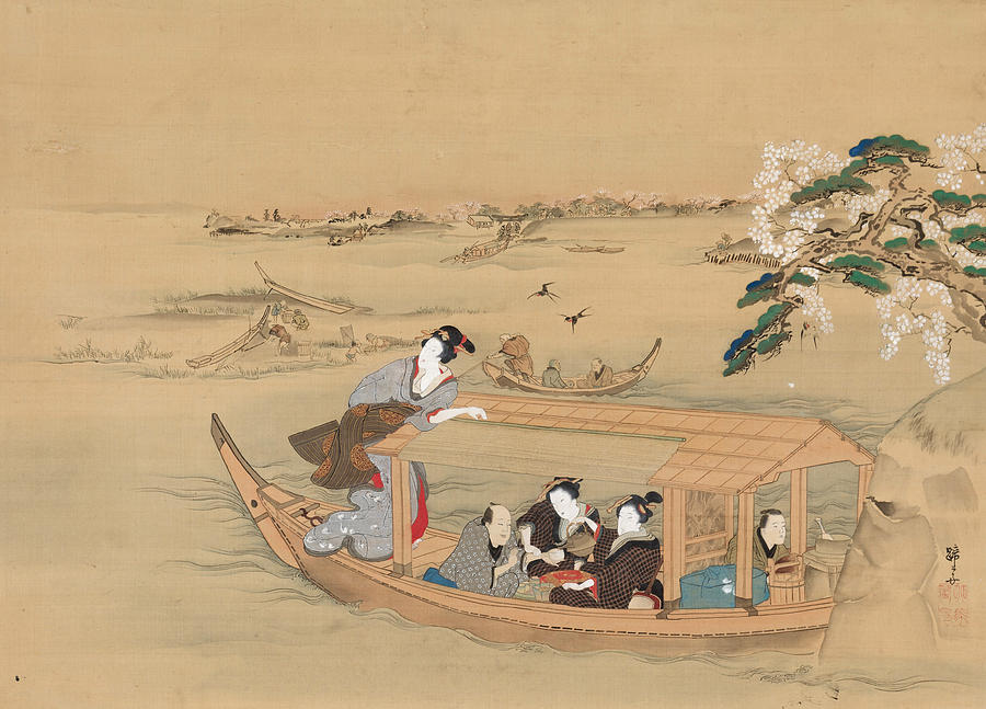 Boat to the Yoshiwara Painting by Teisai Hokuba