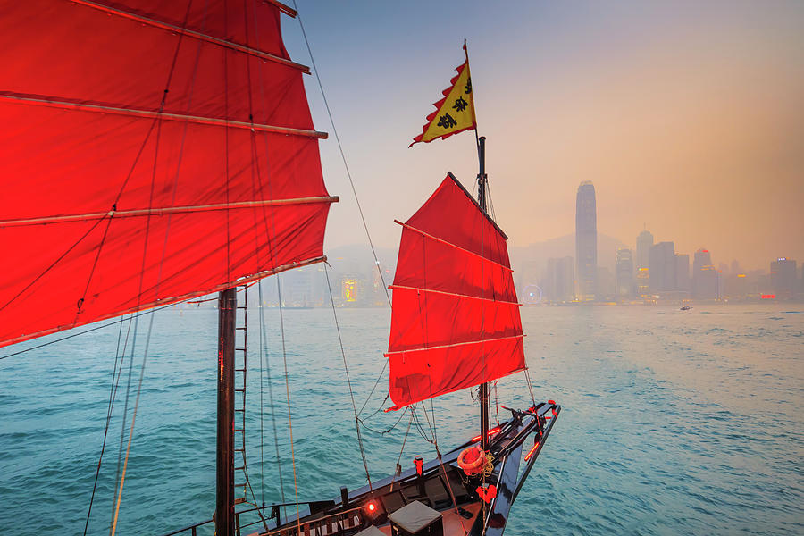 Boat, Victoria Harbor Hong Kong Digital Art by Maurizio Rellini