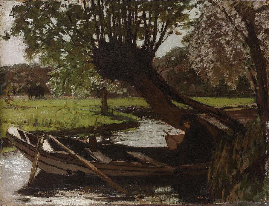 Boat with a Pollard Willow. Painting by Matthijs Maris -1839-1917-
