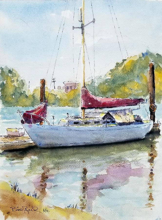 Boat With a Red Sail Painting by William Reed