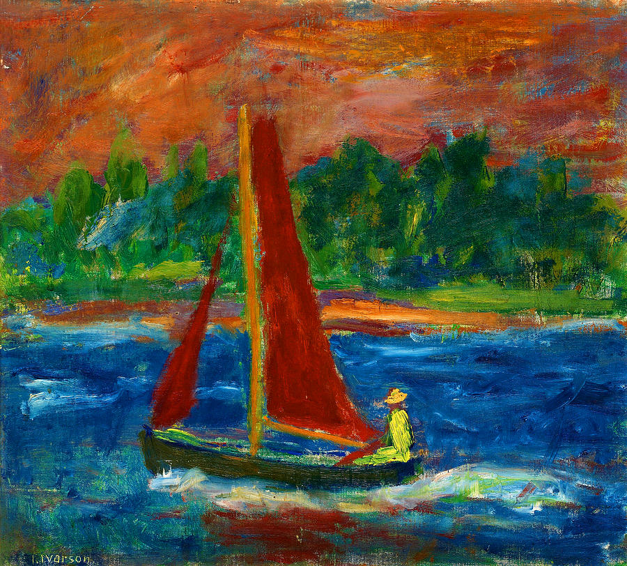 Expressionism Painting - Boat with Red Sails by Ivan Ivarson