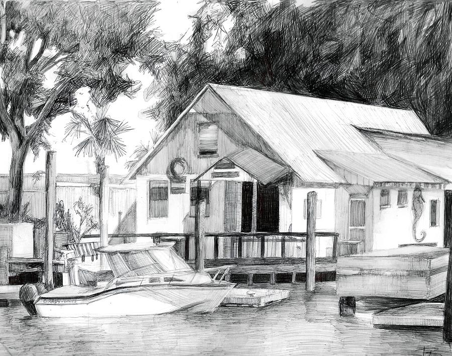Boathouse by the Creek Drawing by Michelle Brooksbank Pixels