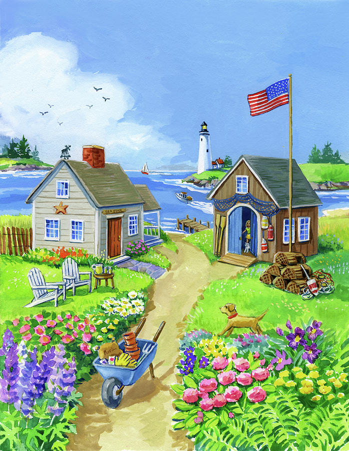 Lighthouse Painting - Boathouse Cove by Geraldine Aikman