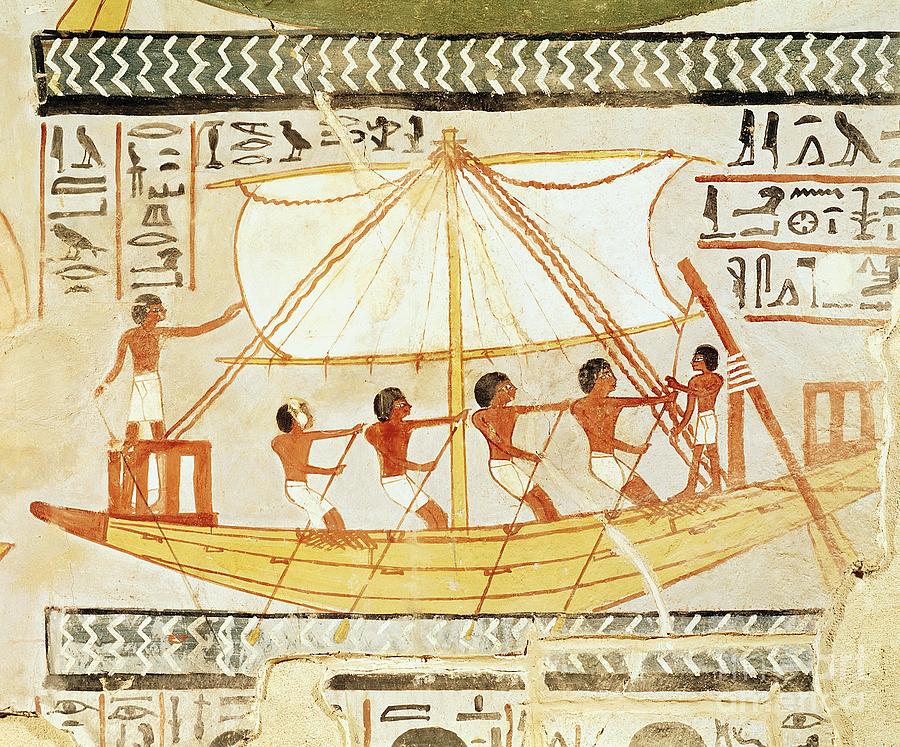 Boatmen On The Nile, From The Tomb Of Sennefer, New Kingdom Painting by Egyptian 18th Dynasty