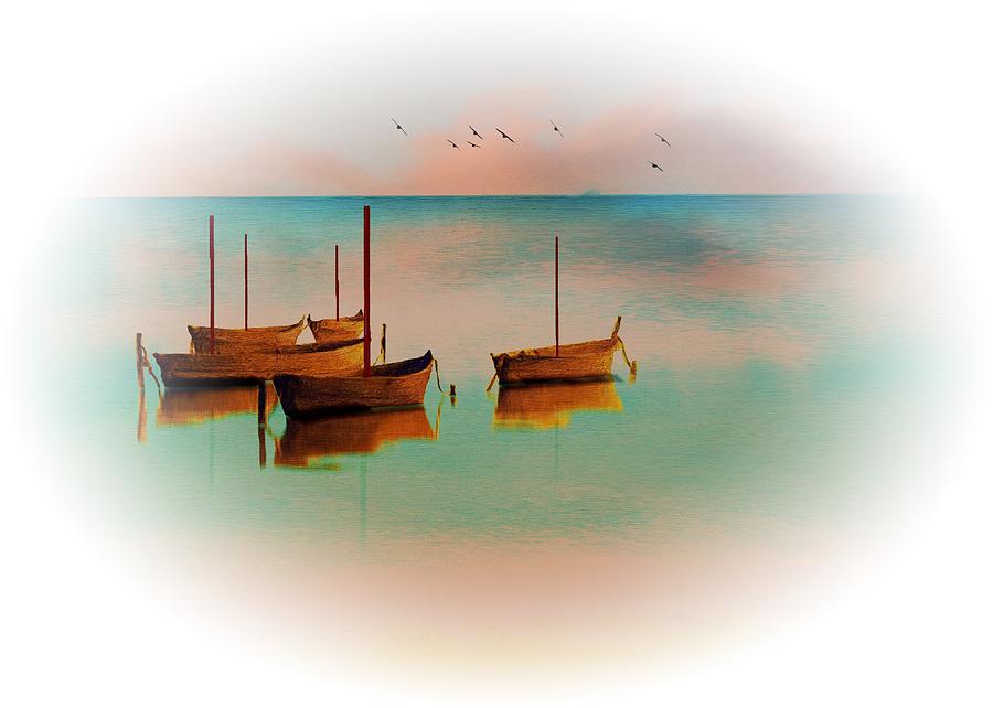 Boats and Birds At Dawn by Clive Littin Boats and Birds At Dawn by Clive Littin