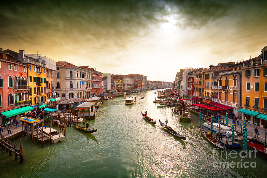 Venice Island Photograph - Boats And Gondolas On The Grand Canal by Photoff Venice Island Photograph - Boats And Gondolas On The Grand Canal by Photoff