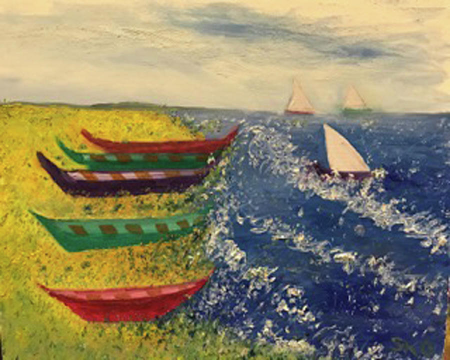 Boats and Sailing in Naples Bay Painting by Susan Grunin