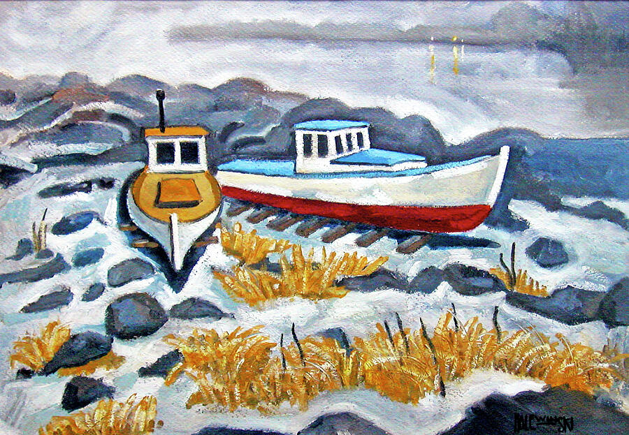 Boats Painting - Boats At Rest by Robert Holewinski Boats Painting - Boats At Rest by Robert Holewinski