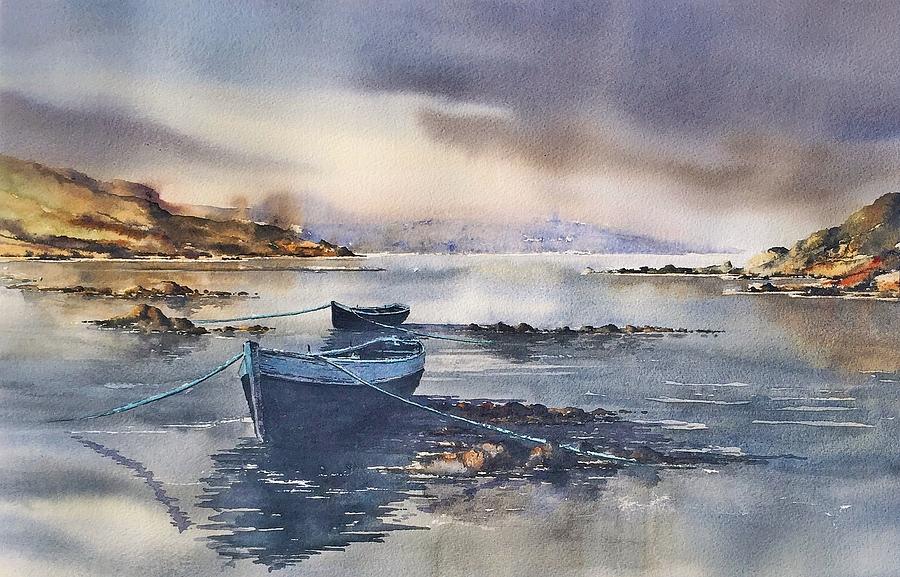 Boat Painting - Boats at rest, West Cork by Roland Byrne