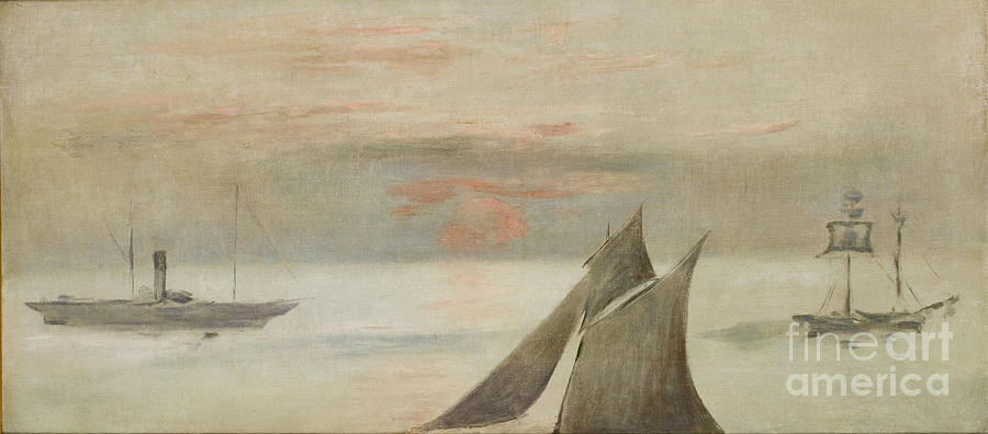 Boats At Sea, Sunset. Artist Manet Drawing by Heritage Images Boats At Sea, Sunset. Artist Manet Drawing by Heritage Images