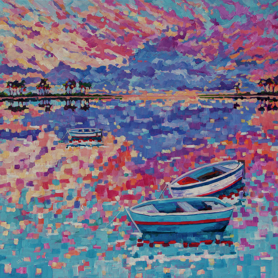 Boats at Sunset Painting by Heather Nagy