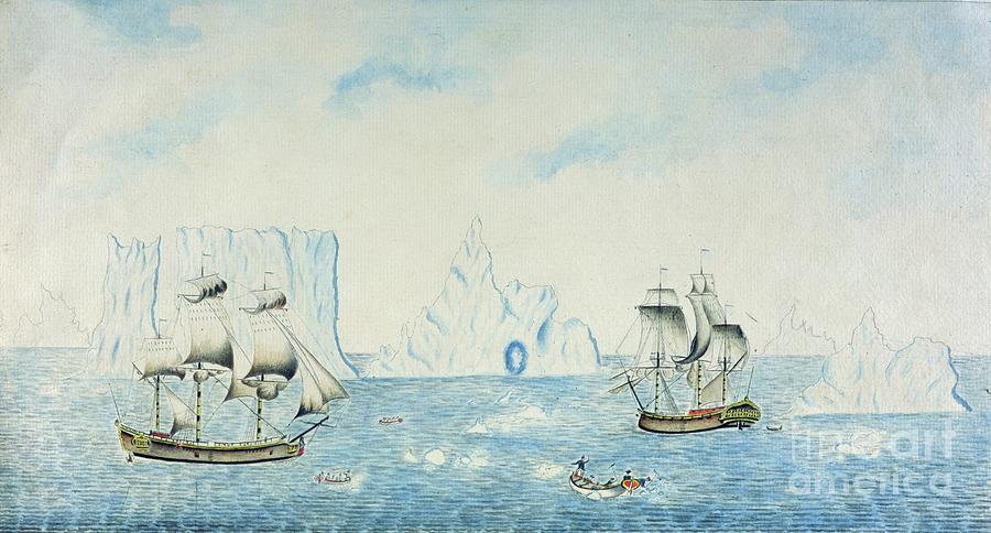Boats Collecting Ice, C.1773 Painting by English School