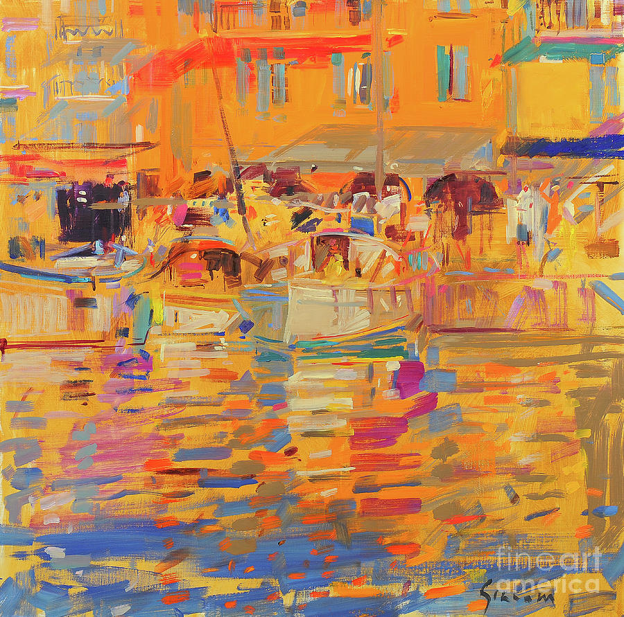 Boats in Harbor, Saint Tropez Painting by Peter Graham