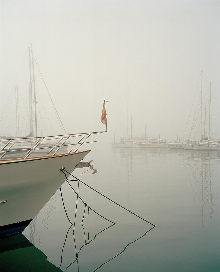 Flag Digital Art - Boats In Harbour In Fog by Jean Balke