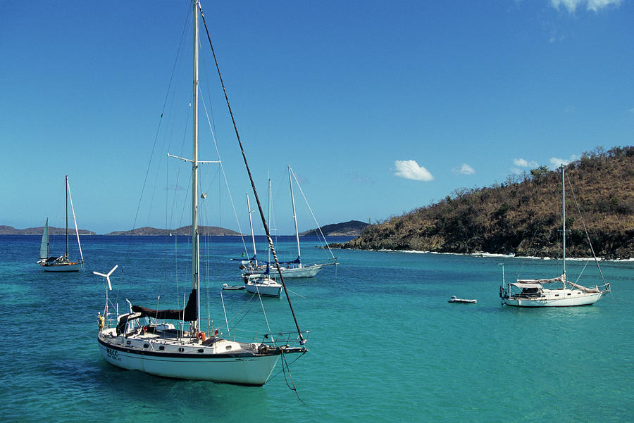 Boats In Ocean At St. John, Virgin Photograph by Karl Weatherly