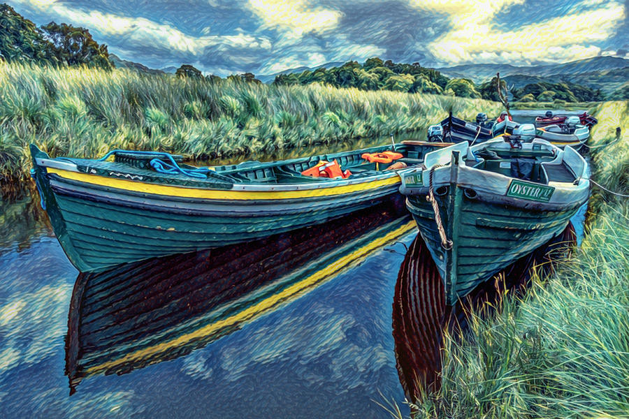 Boats in the Country in the Style of Van Gogh Photograph by Debra and Dave Vanderlaan