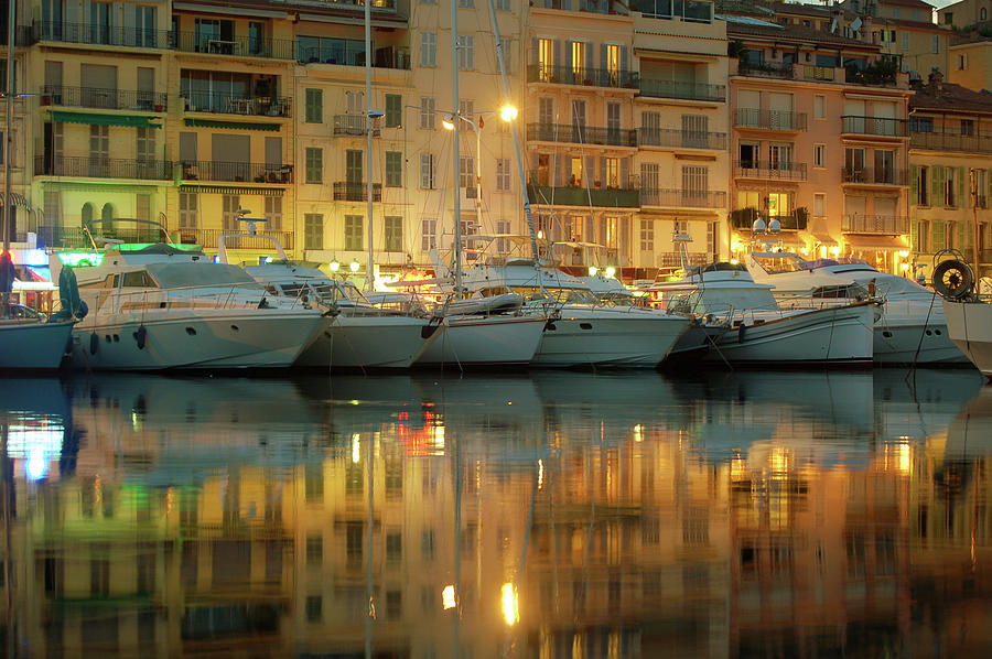 Boats In The Harbor Of Cannes At Night Photograph by Nikitje
