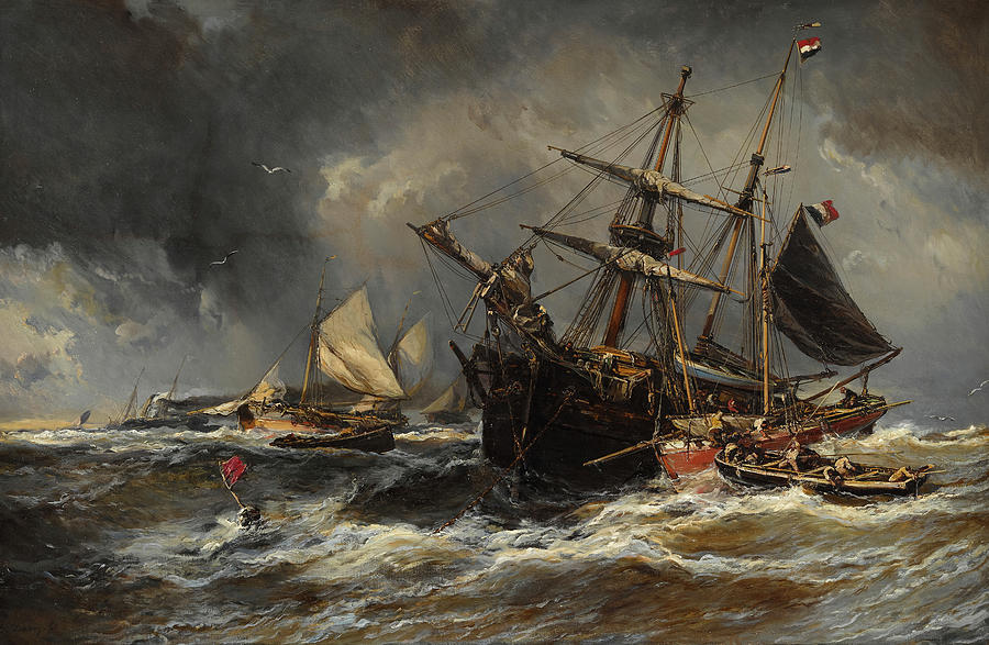 sailing ship painting storm