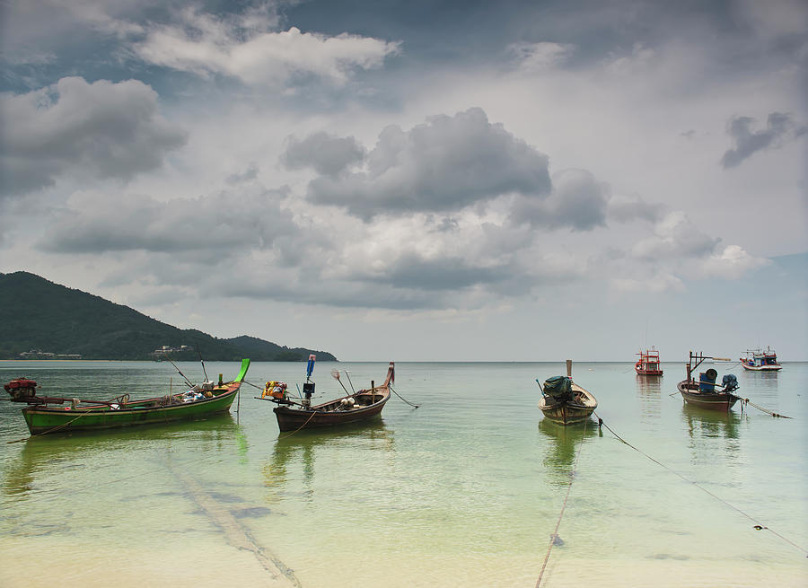 Boats Mooring At Nai Yang Beach Photograph by Stuart Corlett / Design Pics
