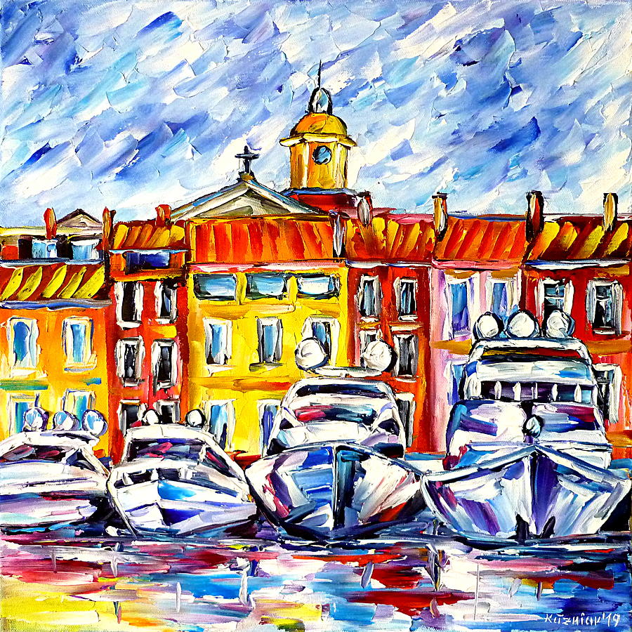 Boats Of St. Tropez Painting by Mirek Kuzniar