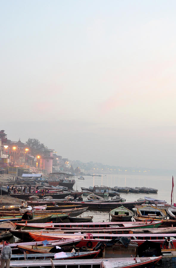 Transportation Photograph - Boats On Ganges River In Morning by Jessica Solomatenko
