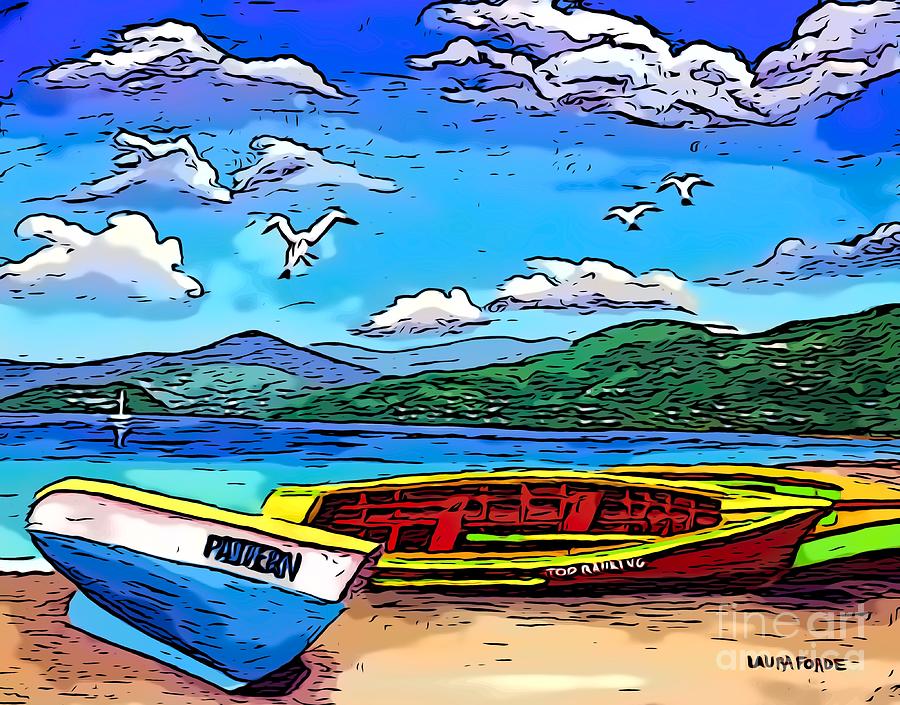 Boats On Grand Anse Beach Digital Art by Laura Forde