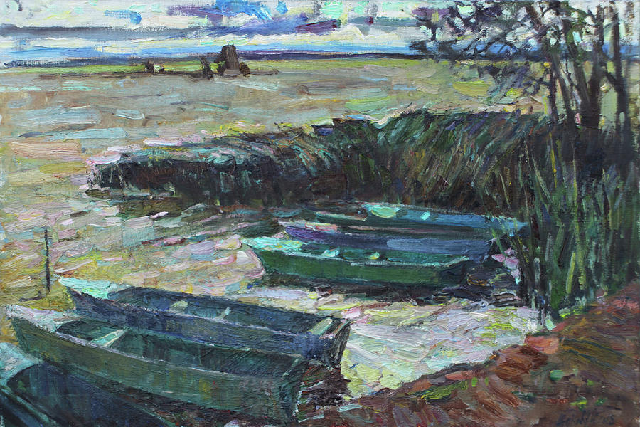 Boats on Lake Nero Painting by Juliya Zhukova