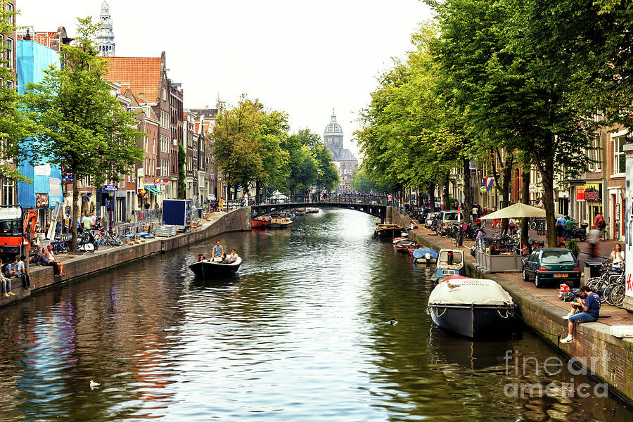 Boats on the Amsterdam Canal 2014 Photograph by John Rizzuto