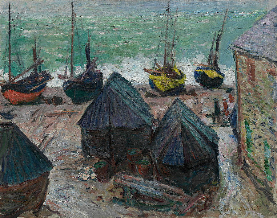 Boats on the Beach at Etretat Painting by Claude Monet
