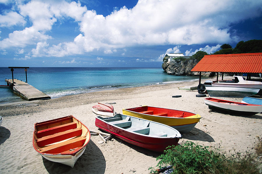 Boats On The Beach, Curacao Photograph by Brand X Pictures